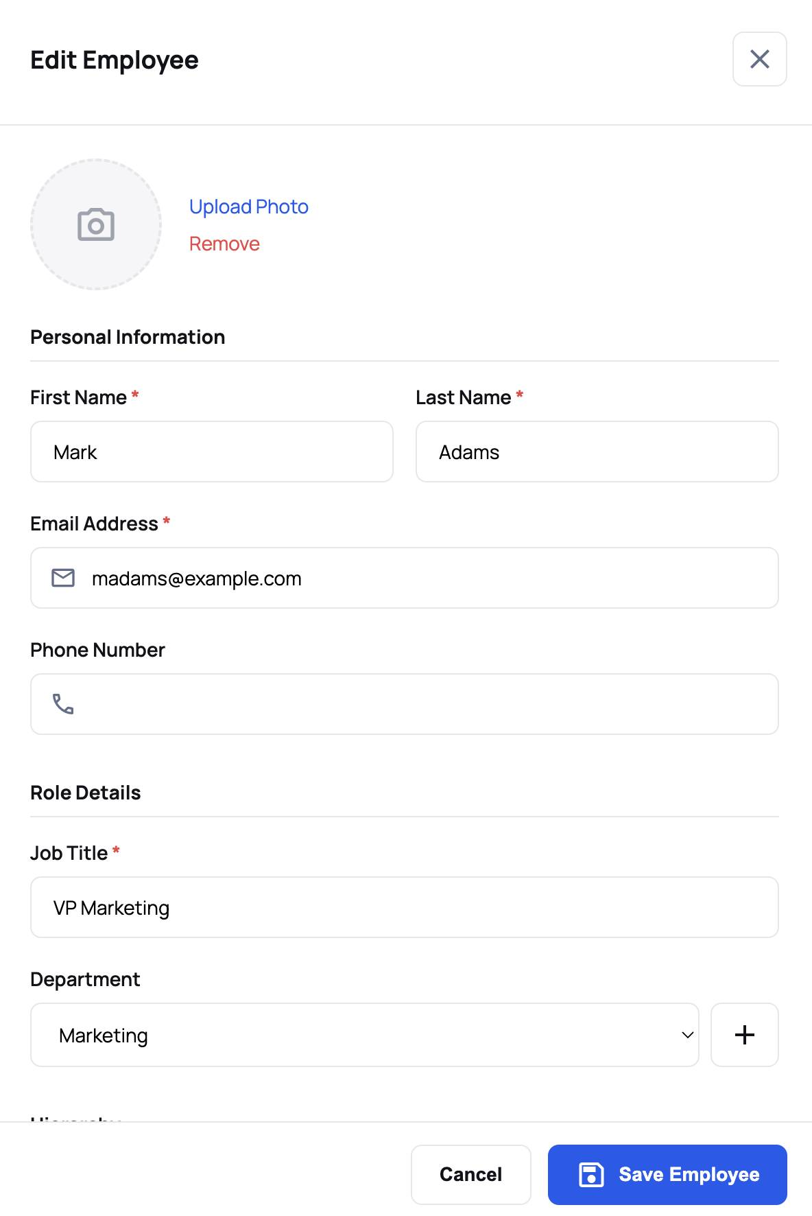 Edit Employee Panel